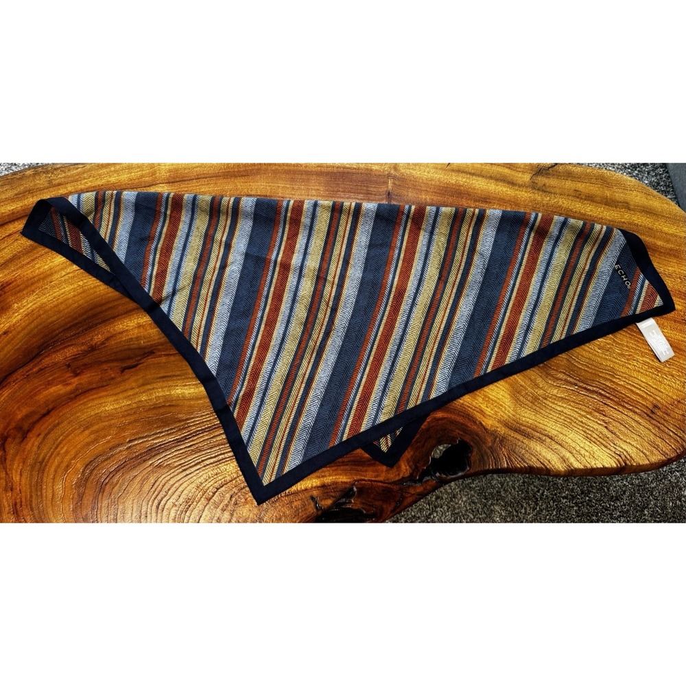 ECHO Unisex 100% Silk Scarf Striped Herringbone Pattern Navy, Blue, Red ,Yellow
